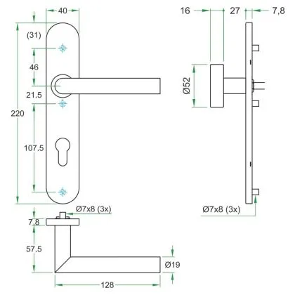 DEURKRUK ARTITEC TESSA (PAAR) OP SCHILD AFG. 220X40MM BB 72MM KLASSE 4 RF INOX