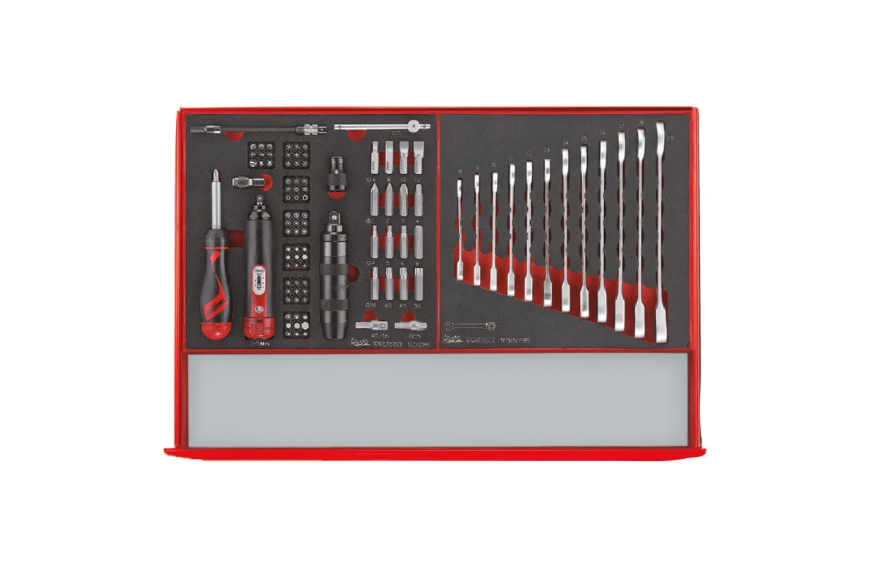 Gereedschapswagen rood foam mega master set 9 laden  Teng Tools