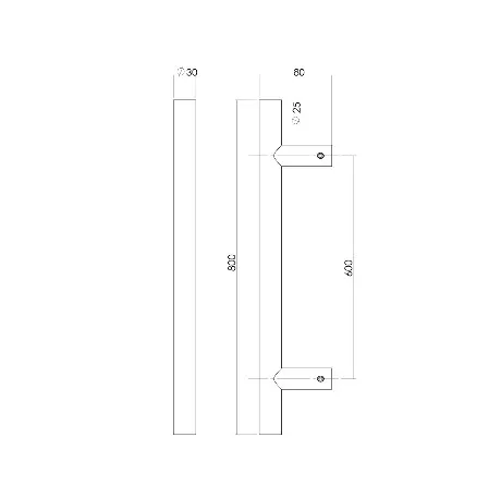 INTERSTEEL DEURGREEP TVORM 800X80X30 HOH 600 MM RVS