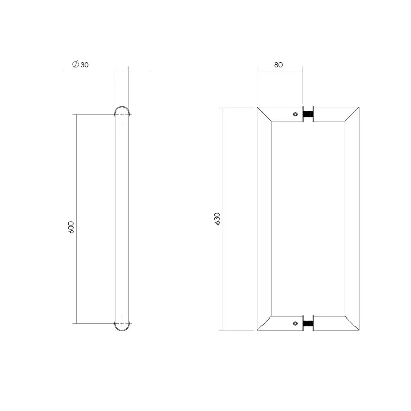 INTERSTEEL DEURGREPEN PER PAAR RECHT90° 630X80X30 HOH 600 RVS