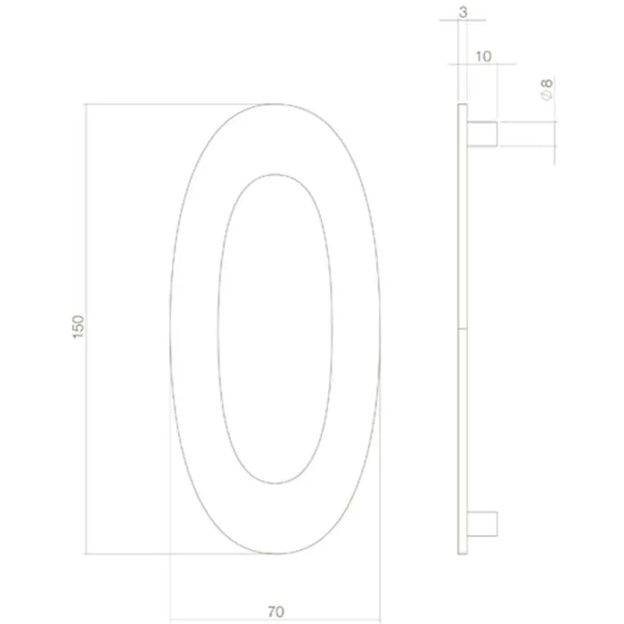 INTERSTEEL Huiscijfer nr. 0 150mm RVS/mat zwart