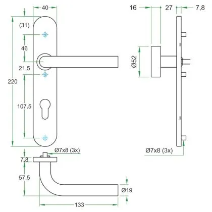 KNOP/KRUKGARN. ARTITEC BODA PC DIN R KL4 OP LS XL AFG. BLIND 40X282MM RVS MAT