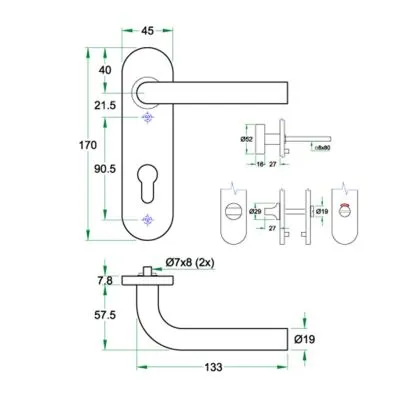 KRUK/KRUKGARN. ARTITEC BODA PC KL4 OP KORTSCHILD AFG. 45X170MM BB56MM RVS MAT