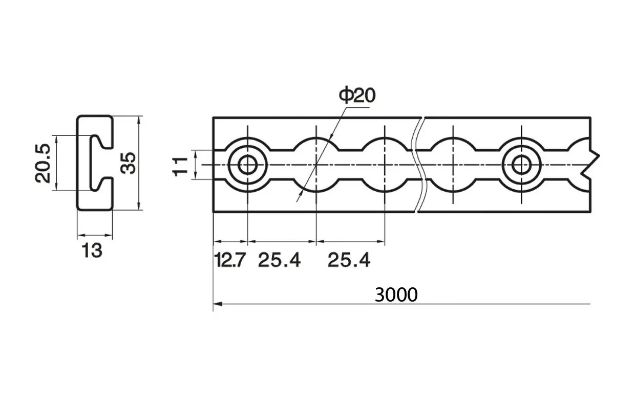 RAIL IN ALUMINIUM L.3000MM  PLAT MW TOOLS