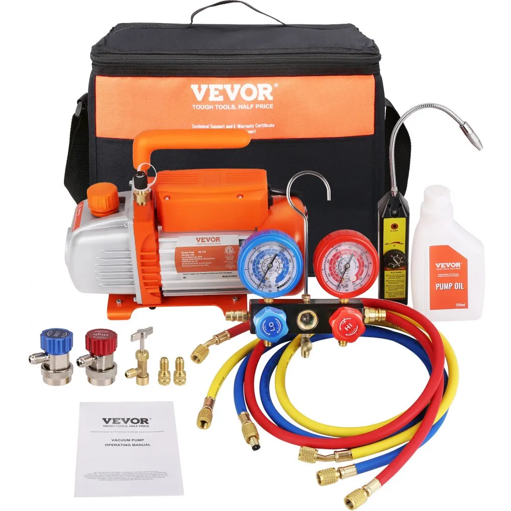 VEVOR 1/4 HP HVAC vacuümpomp manometerset 4 CFM vacuümpomp met slang