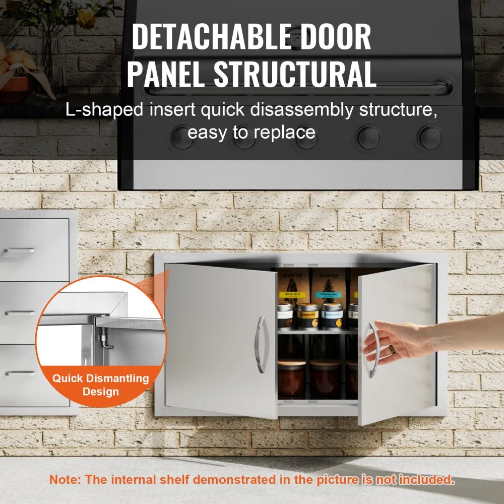 VEVOR Grilltoegangsdeur, 863 x 482 x 46 mm, dubbele buitenkeukendeur, inbouw roestvrijstalen deur, verticale wanddeur met handgr