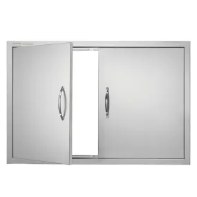 VEVOR Grilltoegangsdeur, 889 x 610 mm, dubbele buitenkeukendeur, inbouw roestvrijstalen deur, verticale wanddeur met handgrepen,