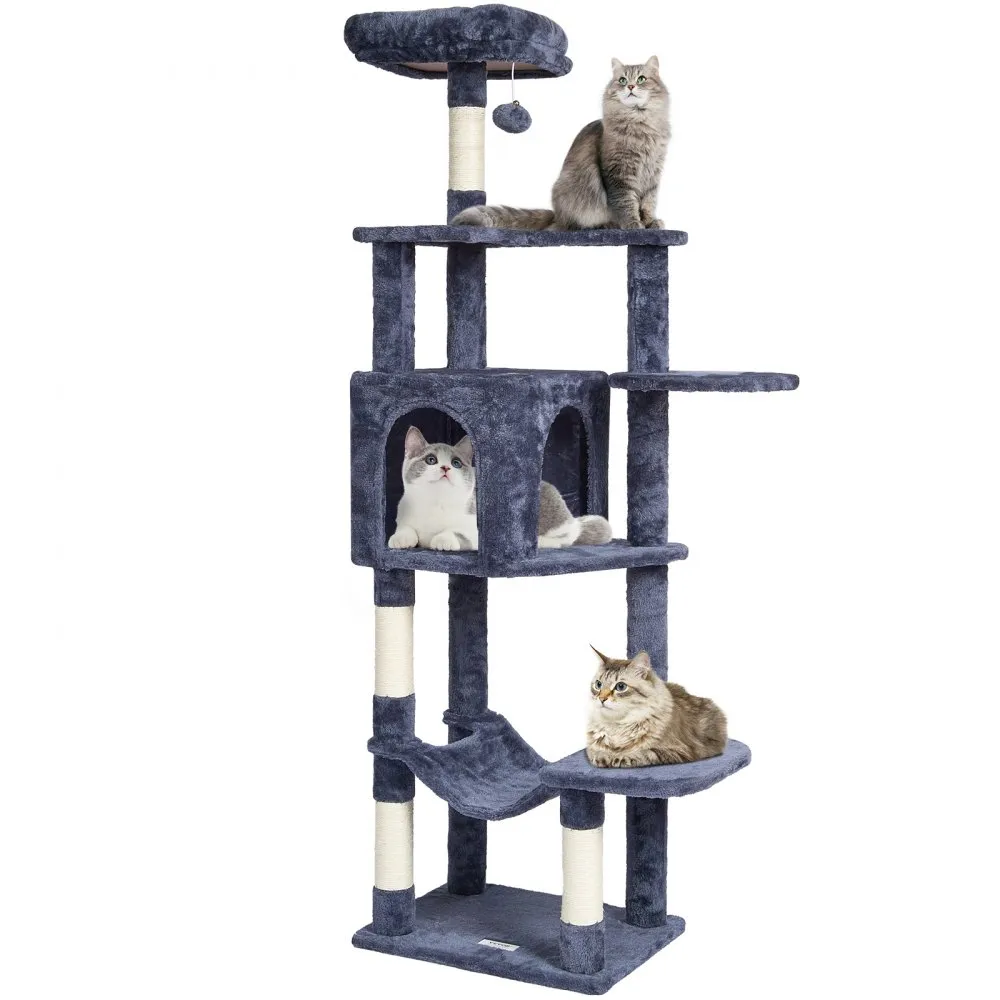 VEVOR kattenkrabpaal kattenkrabpaal klimboom krabpaal sisal 154cm donkergrijs