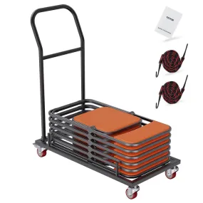 VEVOR Klapstoelwagen, Commerciële Ijzeren Kar met 12 Stoelen, Klapstoel Plankwagen met 4 Wielen, Opbergwagen voor Plat Stapelbar