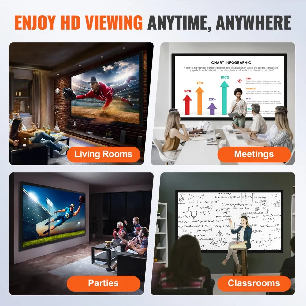 VEVOR PROJECTIESCHERM BEAMER SCHERM PROJECTOR SCREEN GROOT 130INCH DIAGONAAL 16:9 HDPROJECTORSCHERM THUISBIOSCOOP BUITENGEBRUI