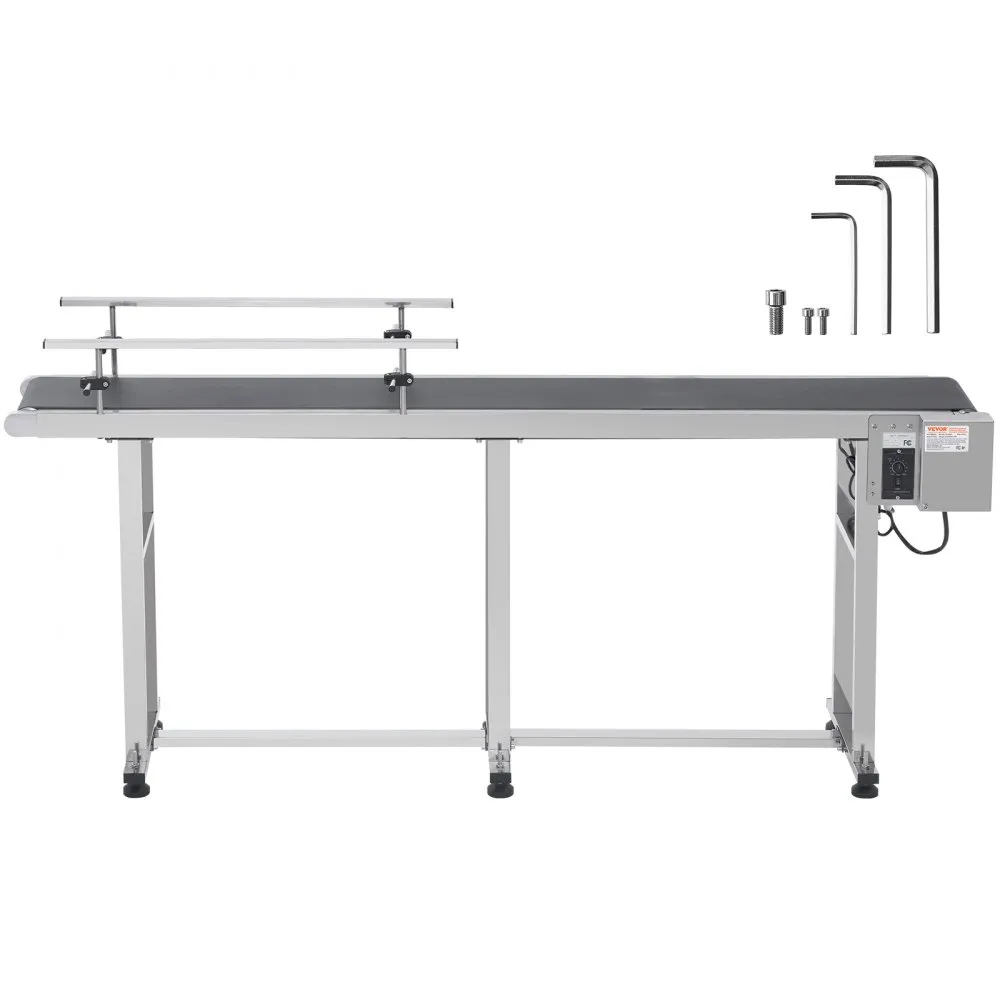 VEVOR transportband, 1803,4 x 198,1 mm transporttafel, roestvrijstalen gemotoriseerde transportband voor inkjetcodeertoepassinge