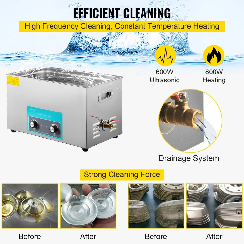 VEVOR Ultrasoon Reiniger 30L Ultrasonic Cleaner with Heater Timer Tub Basket Eyeglasses 40KHz Excellent
